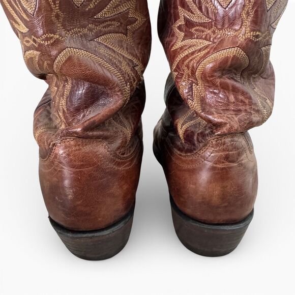 Lucchese 1883 Mad Dog Goat Leather Cowboy Boots Brown Snip Toe Mens 9 2E USA